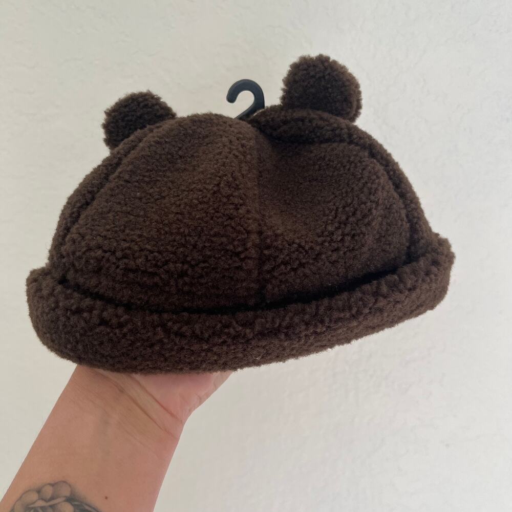Zara Kids Brown Teddy Bear Ear Beanie Hat 3-6Y NWT